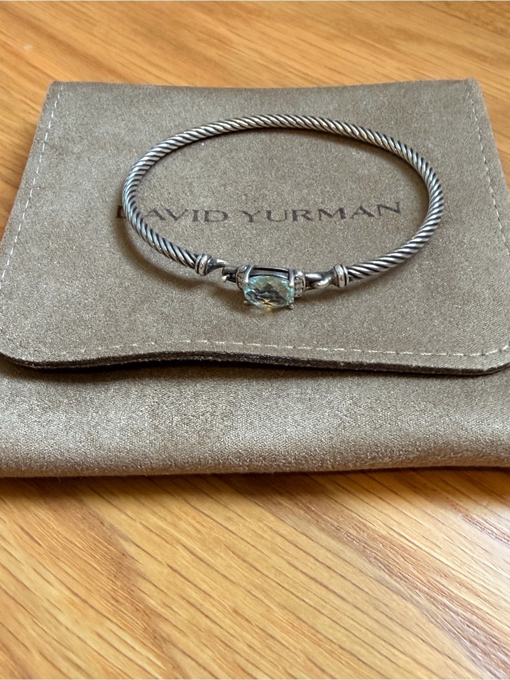 David Yurman Silver Cable Bracelet with Prasiolite Gemstone